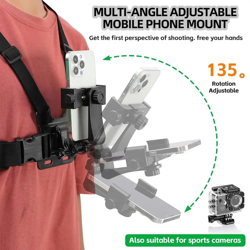 6 in 1 Phone Mount Holder Chest Strap Action Camera Kit For GoPro Hero 13 12 Insta360 For iPhone Samsung Huawei Accessories Set Generic