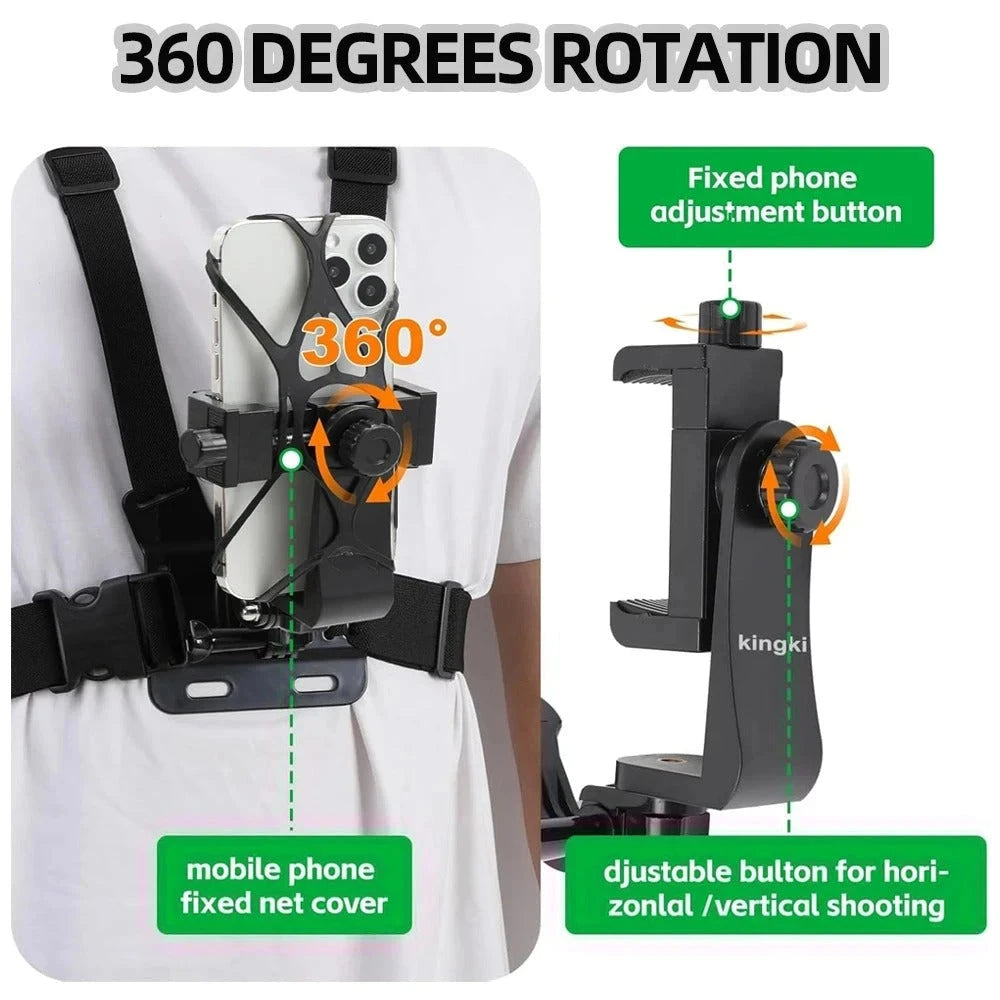 6 in 1 Phone Mount Holder Chest Strap Action Camera Kit For GoPro Hero 13 12 Insta360 For iPhone Samsung Huawei Accessories Set Trust Media 365 chest mount strap TRUST 365 Media
