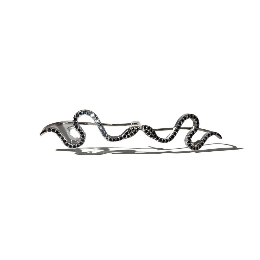 Silver-Tone Snake Ear Climbers, Black Rhinestone Pave