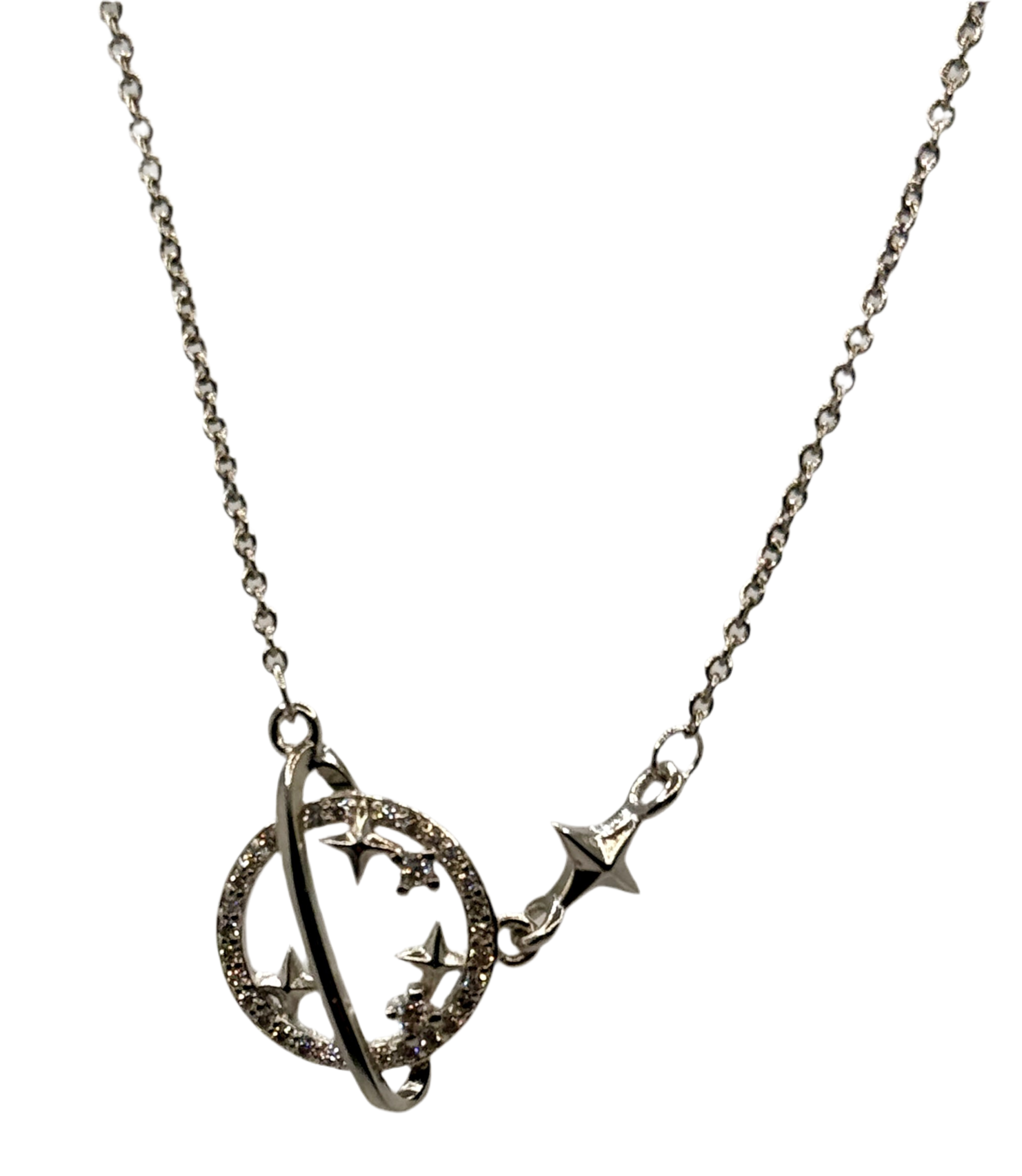 S925 Sterling Silver Planet Collection Star Zircon Pendant Necklace (40cm + 3.5cm) On Luxury Jewelry