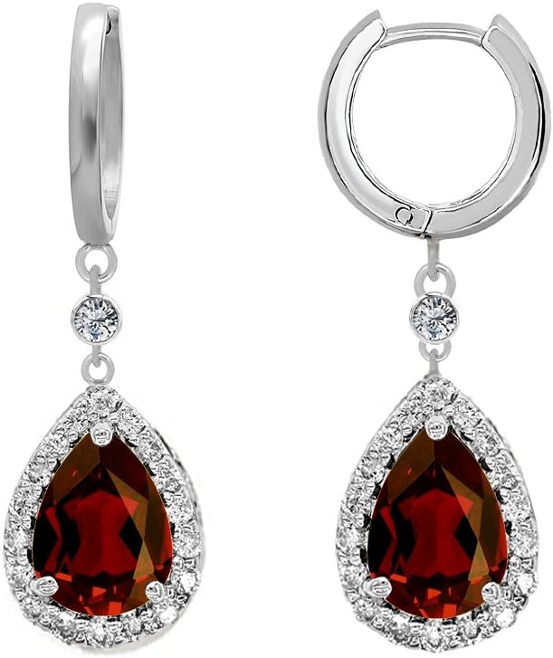 Sterling Silver Pear Shape 9x7mm Drop Earrings Dangling On Huggie Hoop