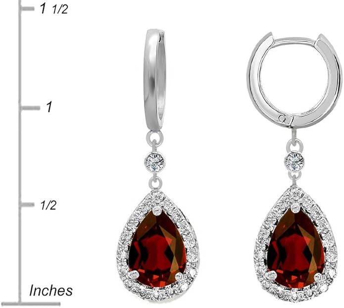 Sterling Silver Pear Shape 9x7mm Drop Earrings Dangling On Huggie Hoop