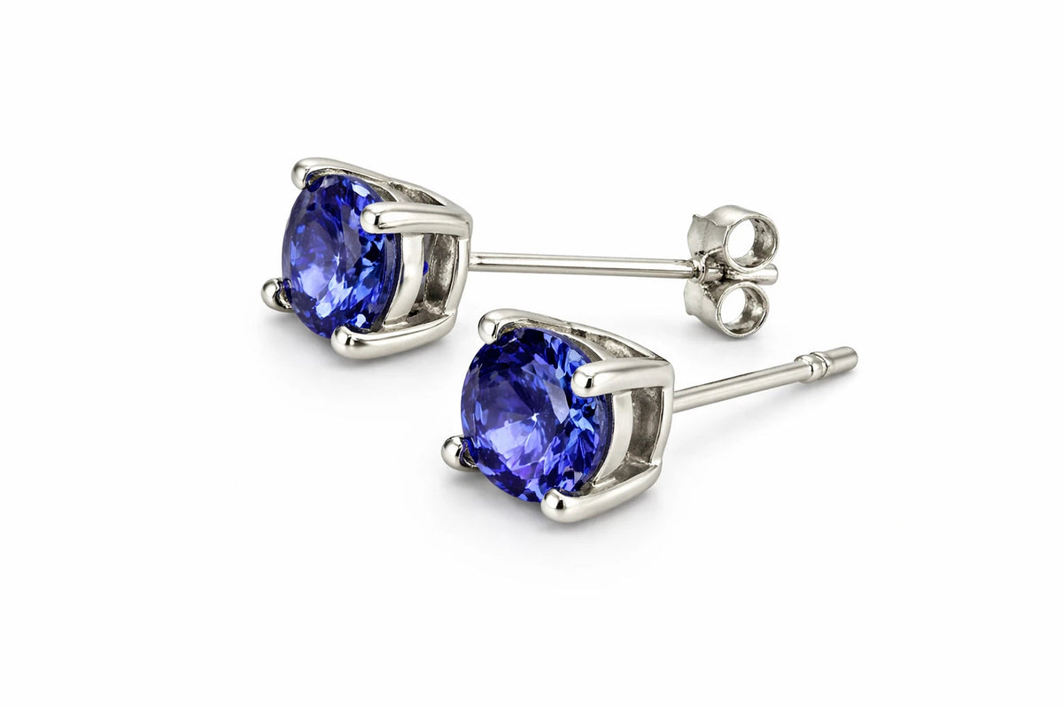 Silver-Tone Blue Rhinestone Stud Earrings