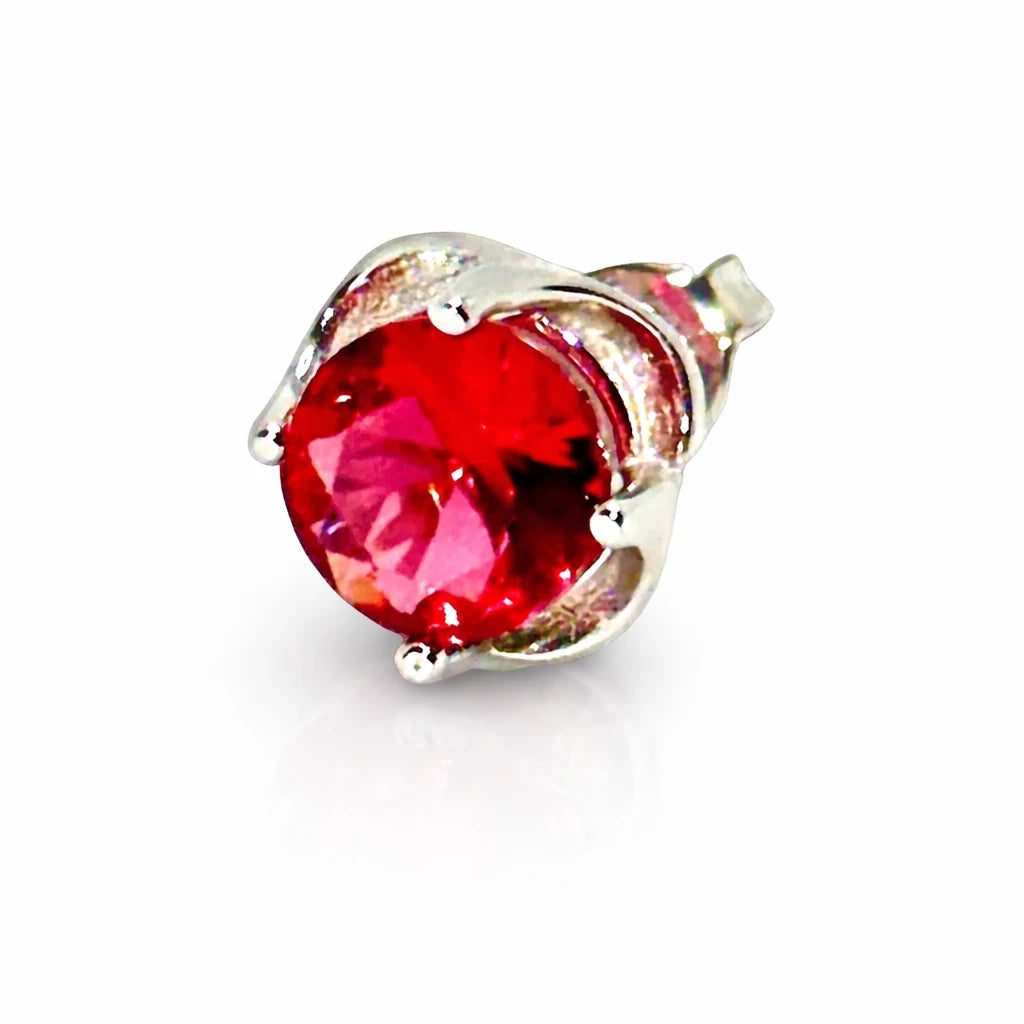 Silver-Tone Red Stone Stud Earrings