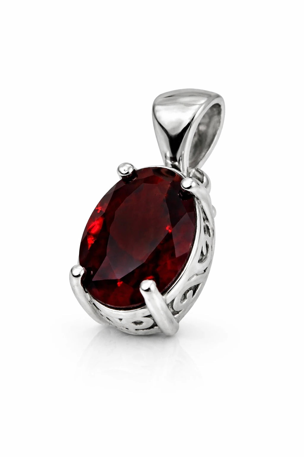 Silver-Tone Oval Stone Pendant – Boho Filigree Setting