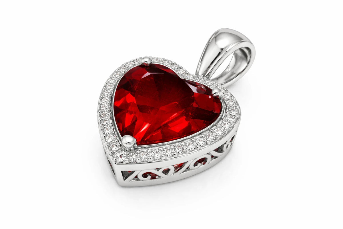 Silver-Tone Red Heart Pendant Necklace