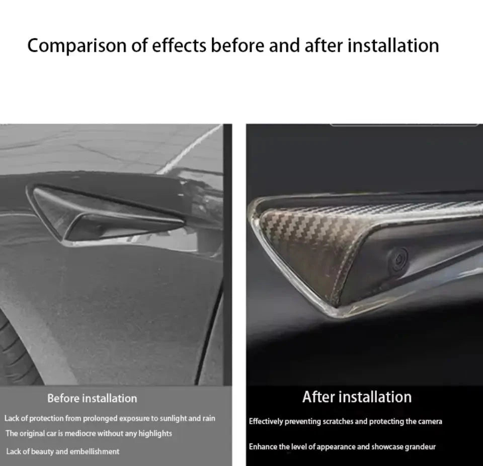 ABS Carbon Pattern Side Camera Cover For Tesla Model 3 Highland 2024 Model Y Juniper 2025 ABS Leaf Board Sticker Accessories Trust Media 365 tesla side camera protectors TRUST 365 Media