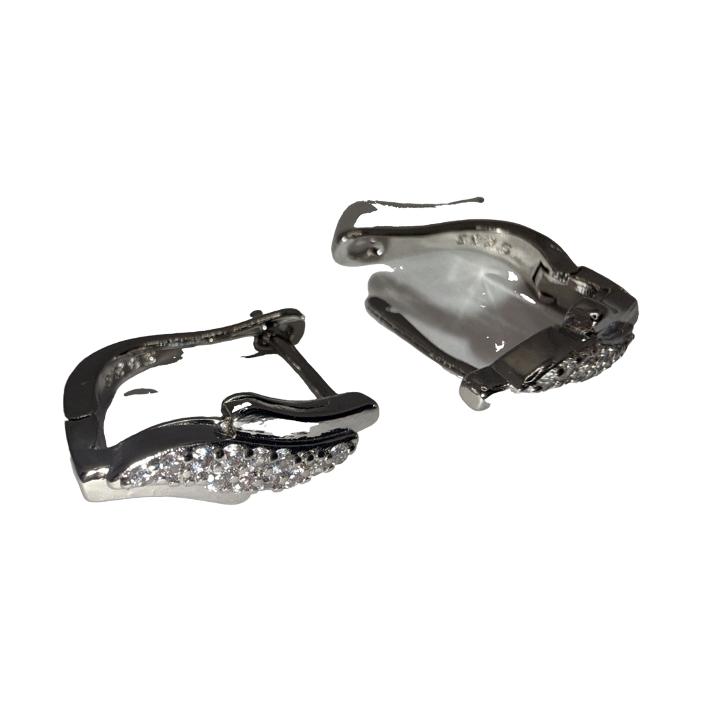 Silver-Tone Wave Huggie Earrings, Clear Rhinestone Pave
