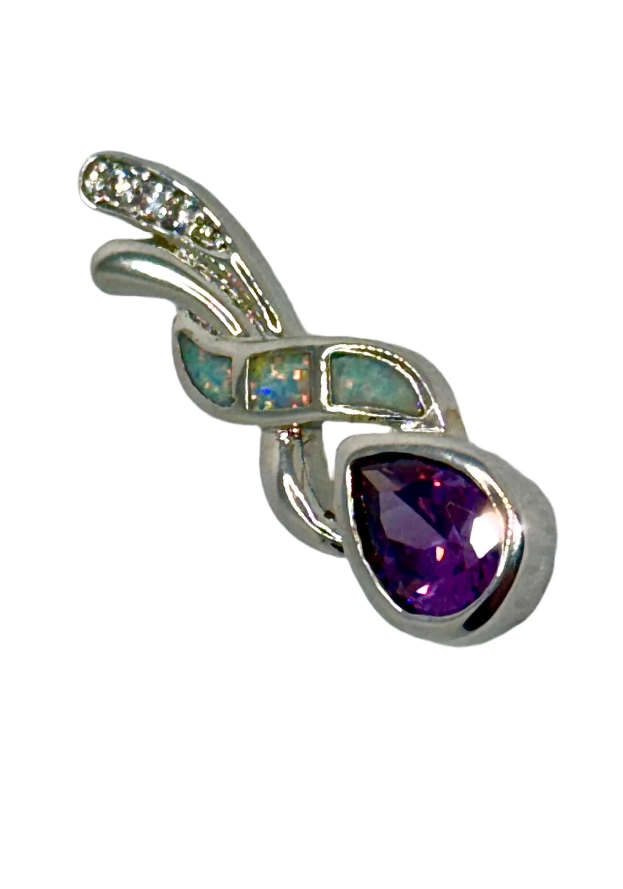 Boho Water Drop Earrings – Purple Crystal & Imitation Blue Fire Opal Studs Generic
