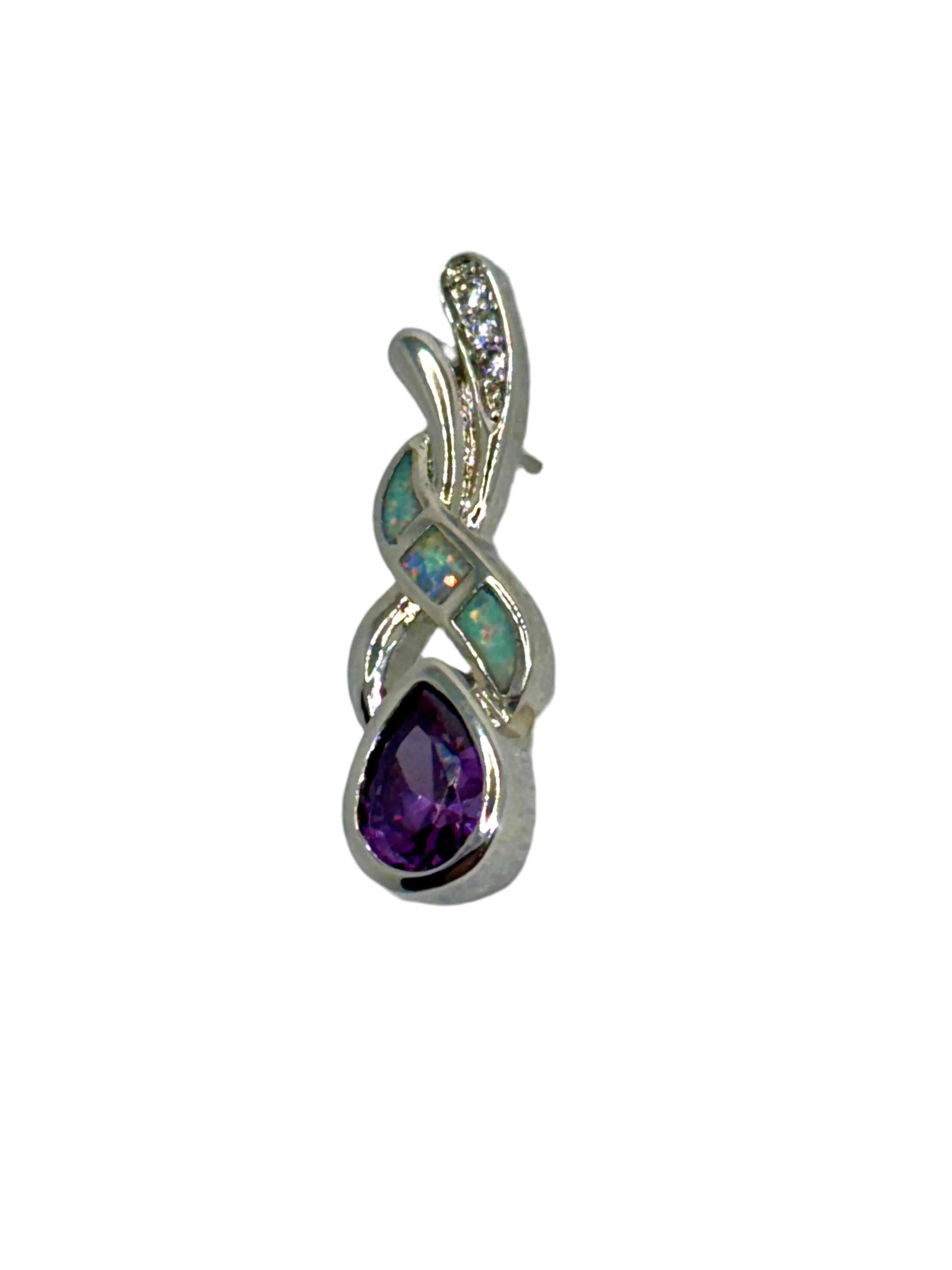 Boho Water Drop Earrings – Purple Crystal & Imitation Blue Fire Opal Studs Generic