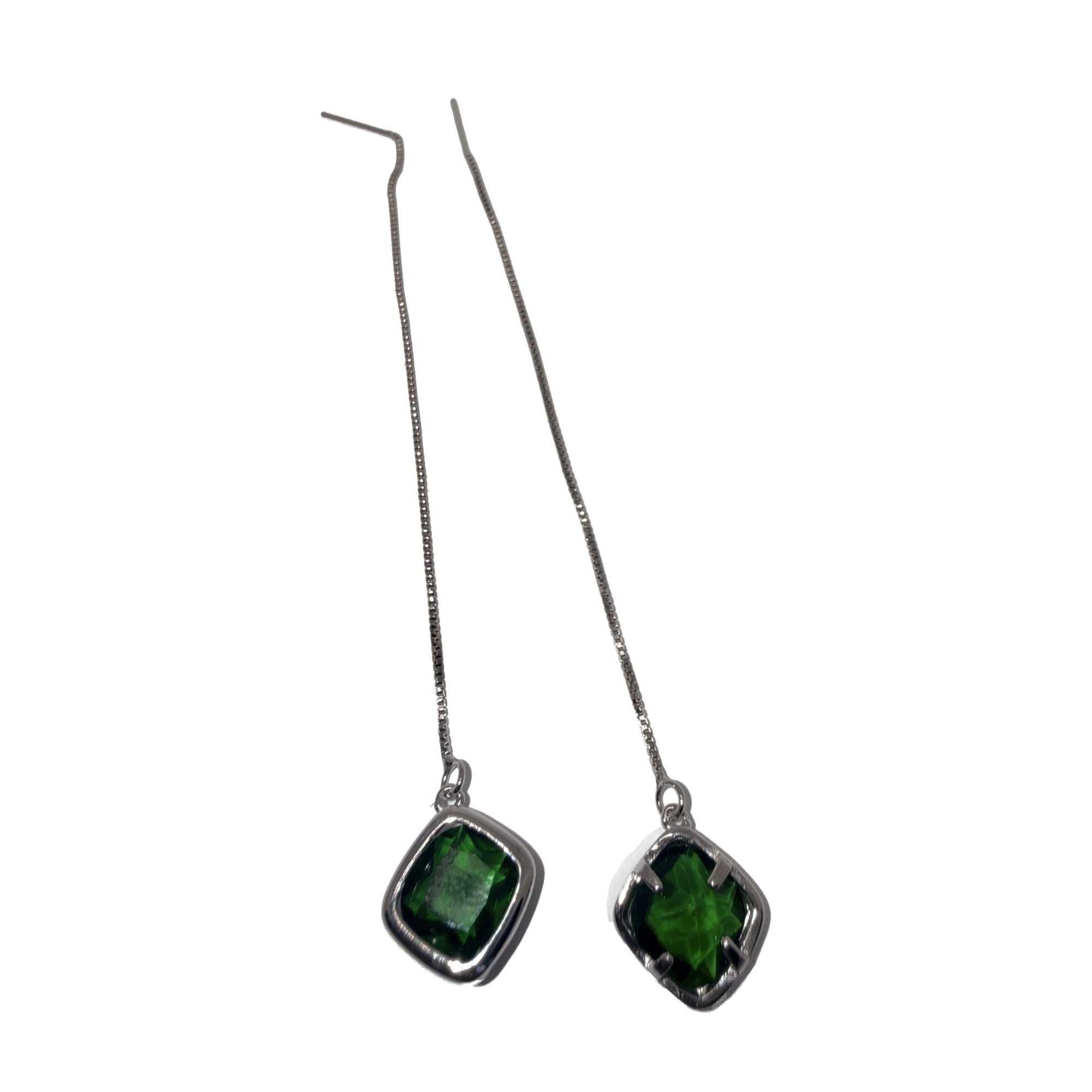 Silver-tone chain threader earrings, view of the full chain and threader wire ends