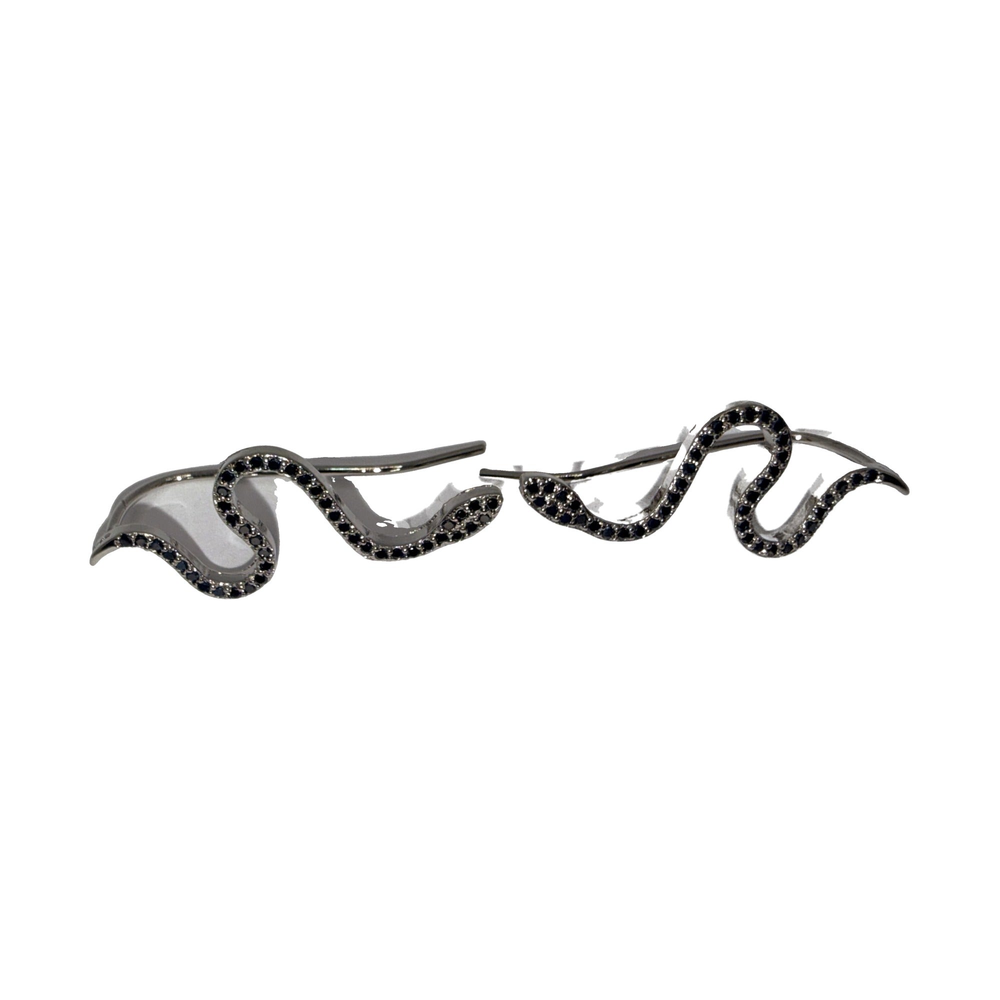 Silver-tone snake ear climber earrings, close view of the climber bar