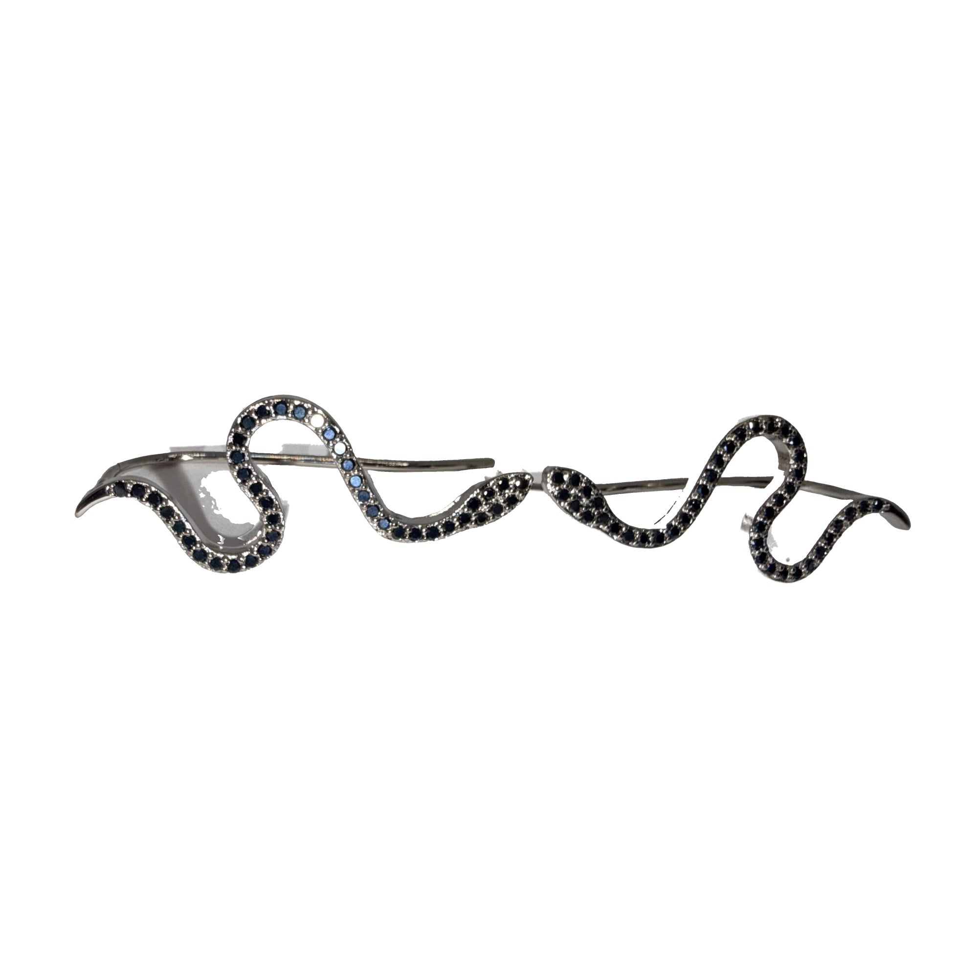 Silver-tone snake ear climber earrings with black rhinestone pave