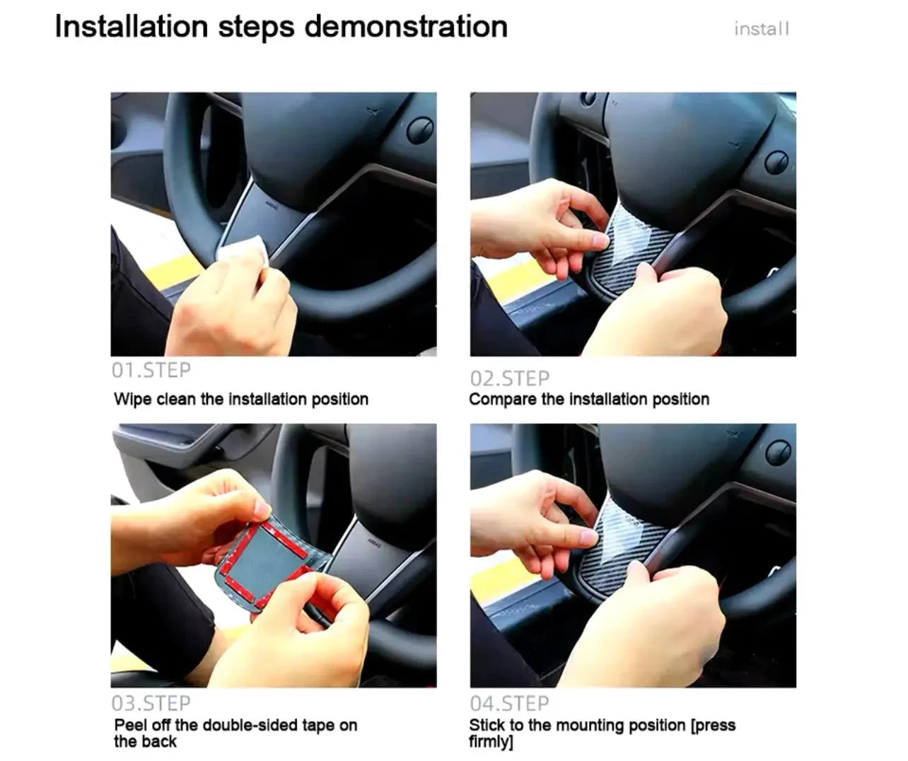 For Tesla Model 3 Model Y Steering Wheel Trim Of ABS Carbon Fiber Matte For Tesla 2022/2023 Interior Modified Accessories Trust Media 365 Tesla steering wheel trim TRUST 365 Media