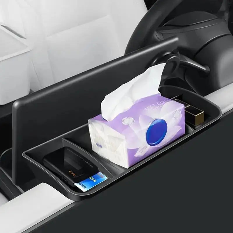 For Tesla Model 3 Y Screen Rear Storage Box Organizer Magnetic Storage Invisible ETC Sunglasses Tray Tissue Box Accessories TRUST 365 Media