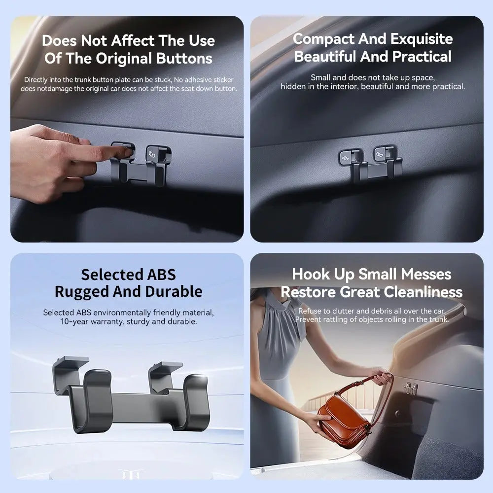 For Tesla Model Y 2021-2024 Rear Trunk Hook Seat Button for Shopping Bag Holder Umbrella Hanger Storage Car Interior TRUST 365 Media