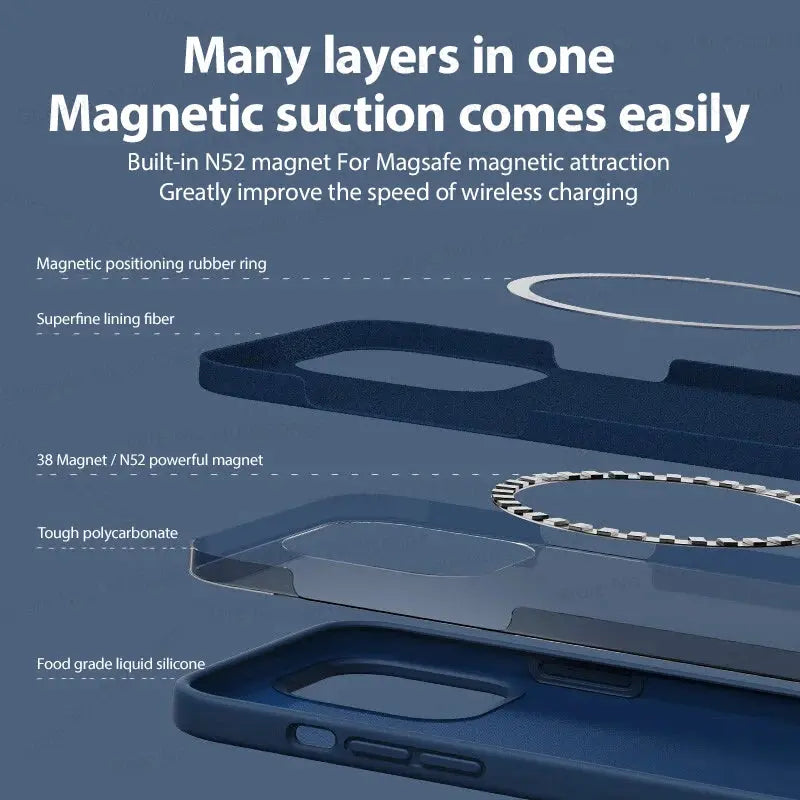 For Upgraded Magnetic Case For iPhone 15 12 Pro Max Wireless Charge Cases Liquid Silicone Phone Cover Black Generic