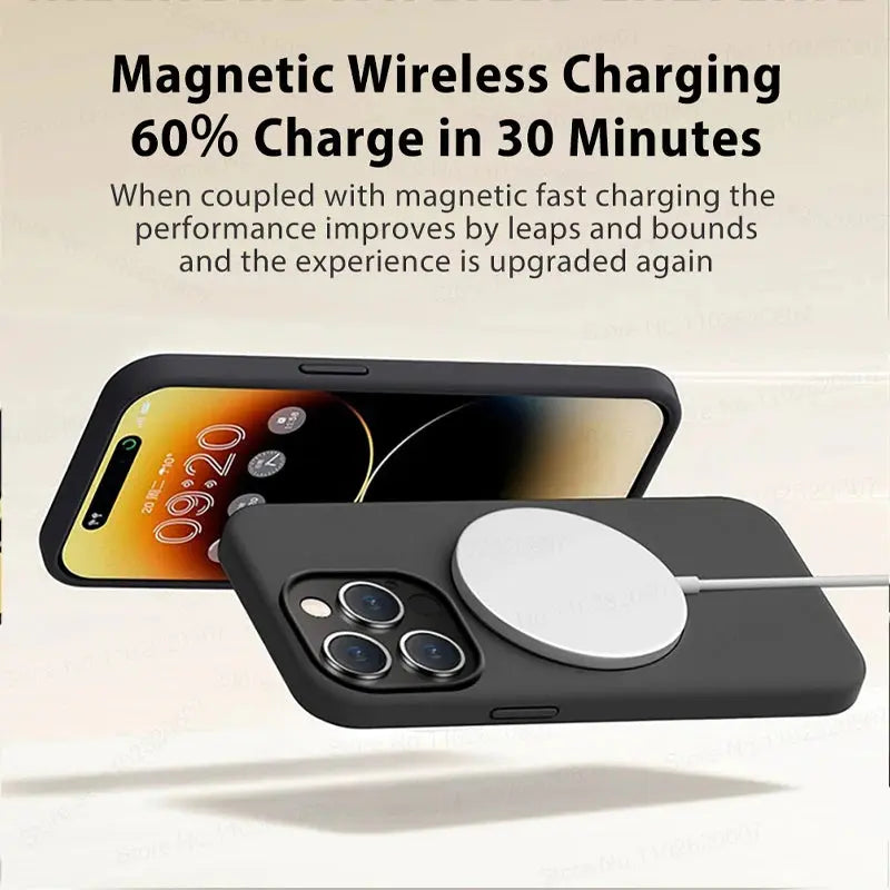 For Upgraded Magnetic Case For iPhone 15 12 Pro Max Wireless Charge Cases Liquid Silicone Phone Cover Black Generic