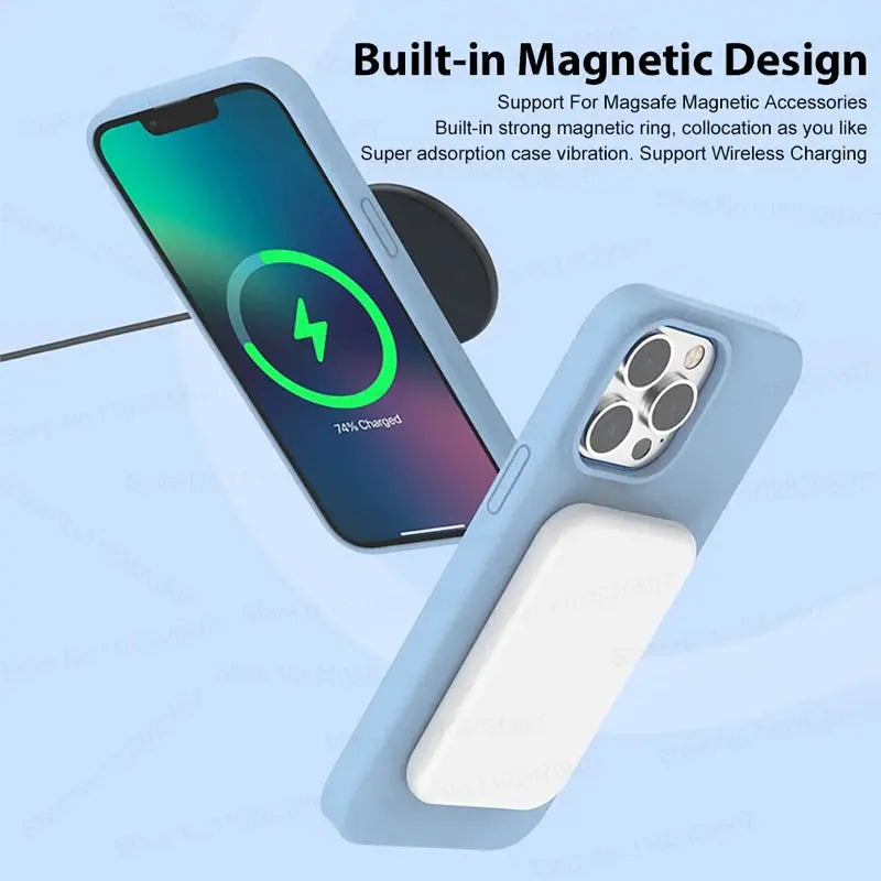 For Upgraded Magnetic Case For iPhone 15 12 Pro Max Wireless Charge Cases Liquid Silicone Phone Cover Black Generic