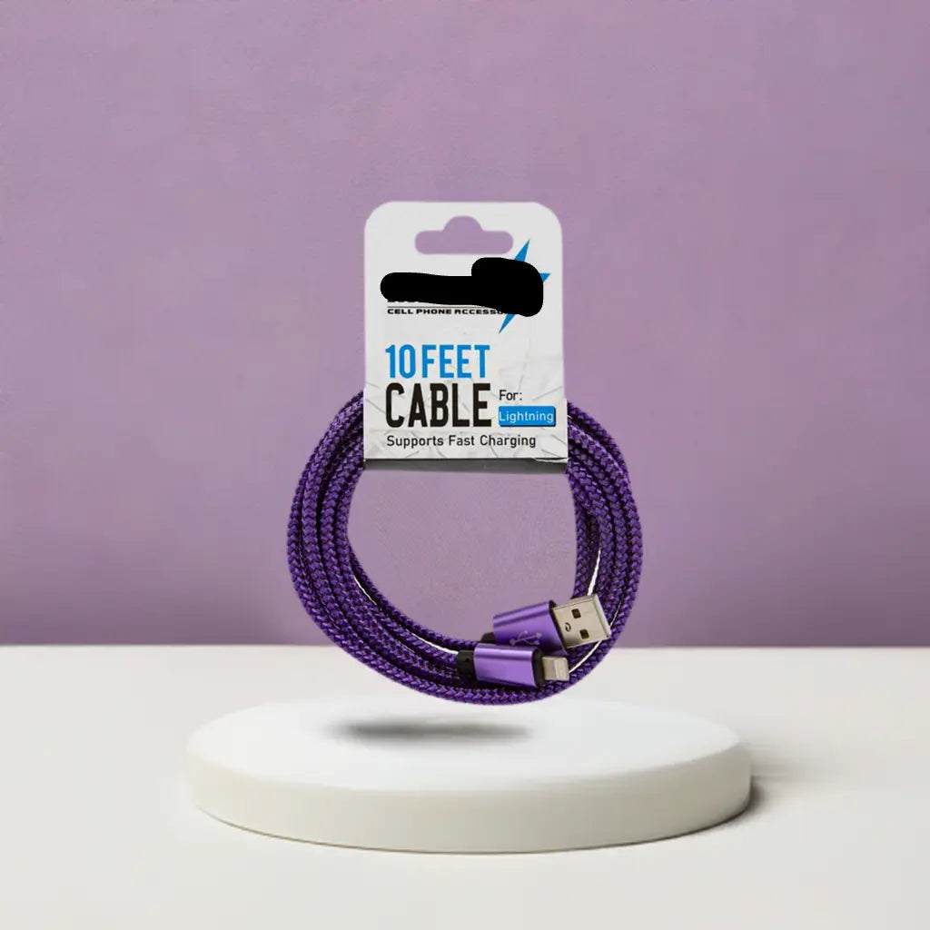 Lightning 10FT Super Cable Purple or Pink Fast Charging Trust Media 365 lighting cable 10 ft