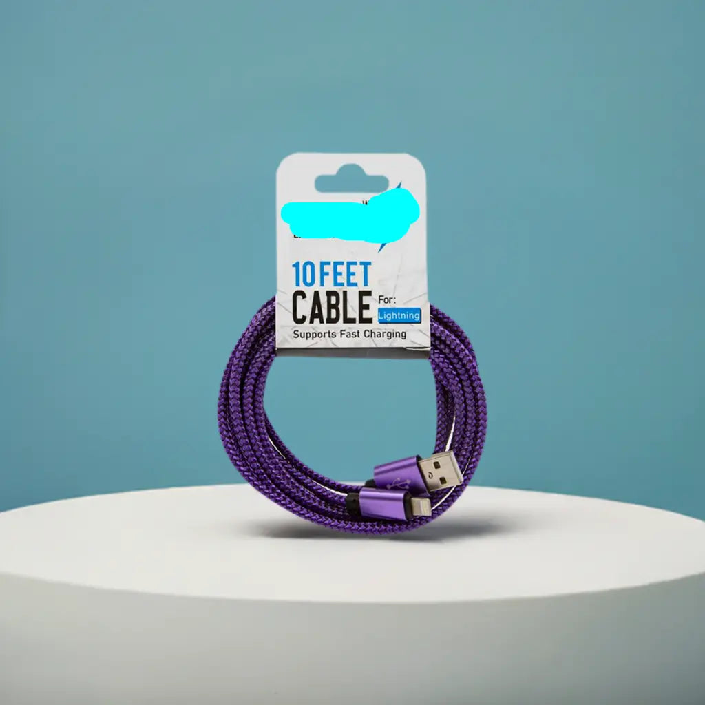 Lightning 10FT Super Cable Purple or Pink Fast Charging Trust Media 365 lighting cable 10 ft