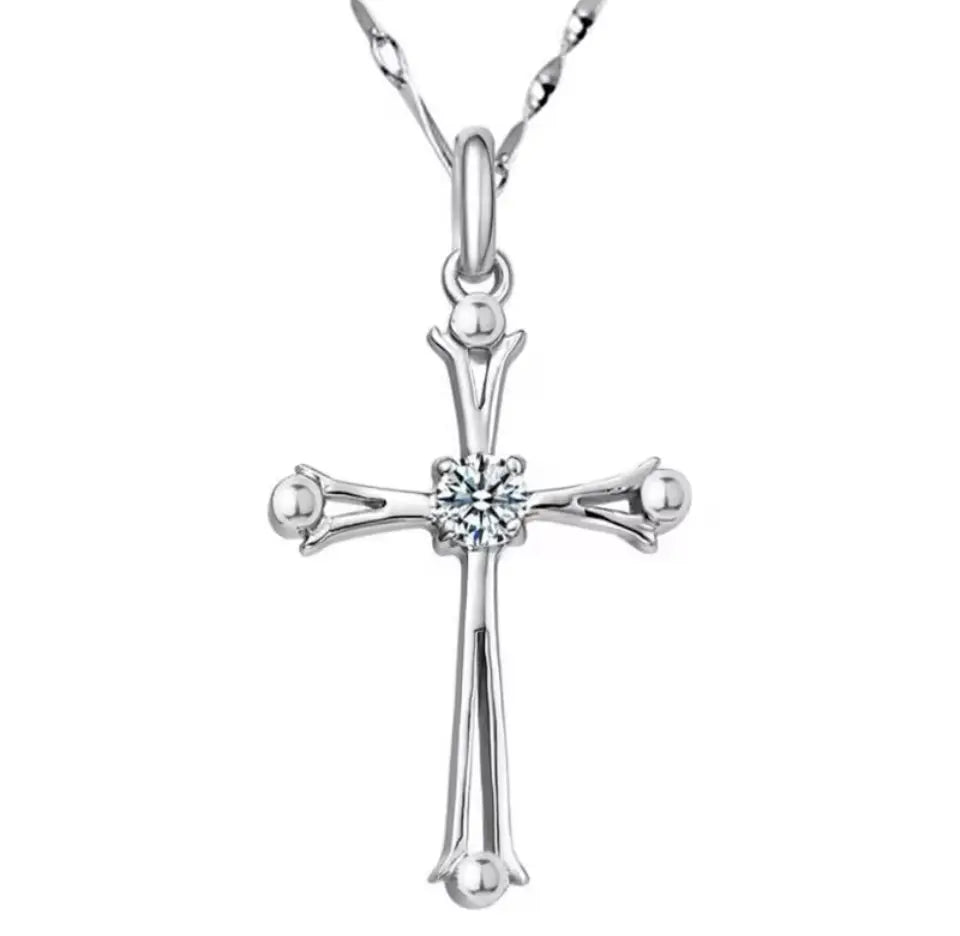 New Trendy 925 Sterling Silver Necklaces For Women Simple Personality Cross Pendant Jewelry Lady Anniversary Accessories Generic