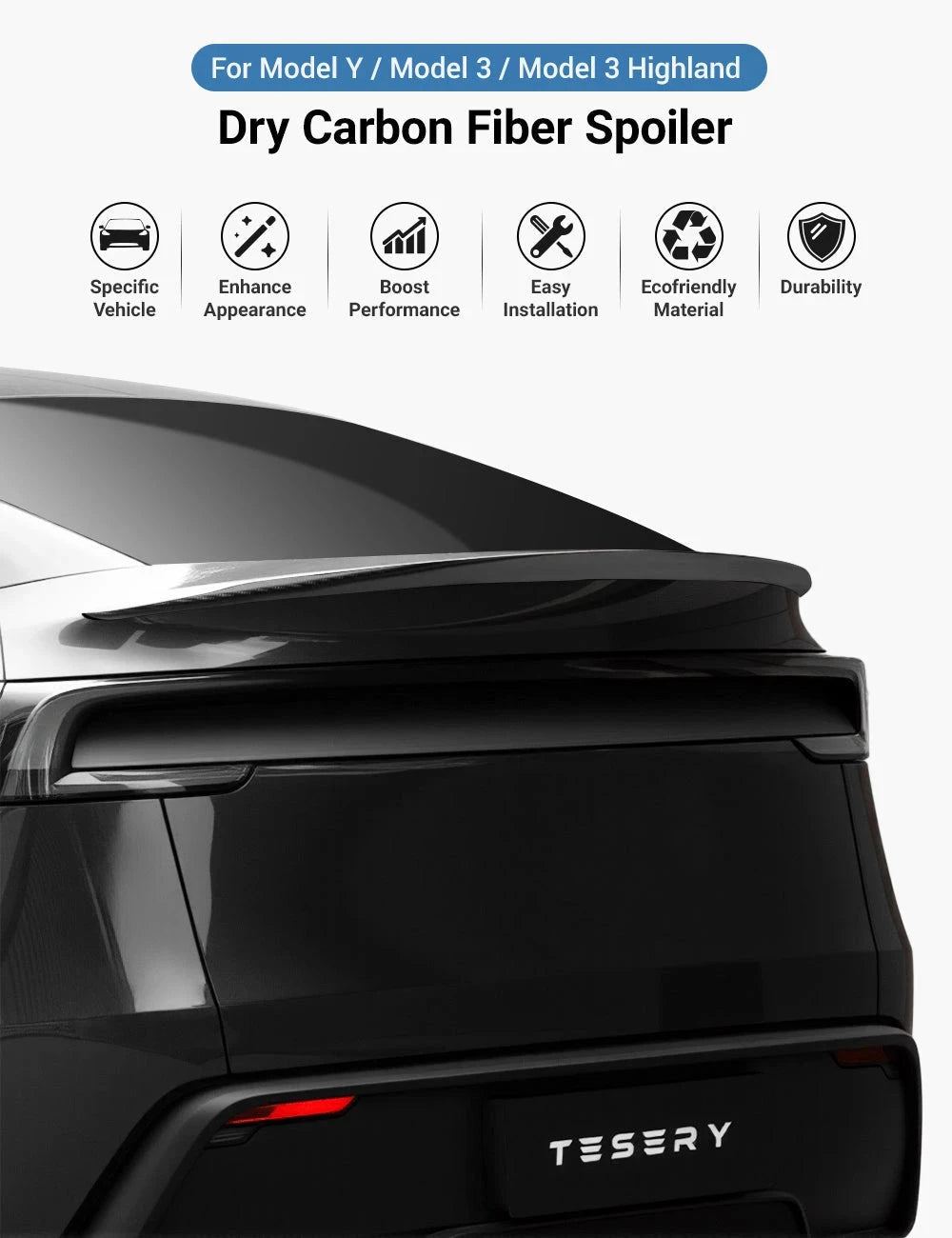 Performance Style Dry Carbon Fiber Spoiler for Tesla Model Y Juniper 2025+ Tesery Official Store Carbon Fiber Spoiler TRUST 365 Media