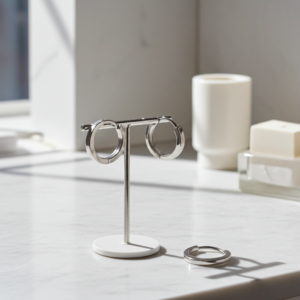 Silver-Tone Wide Band Huggie Hoop Earrings