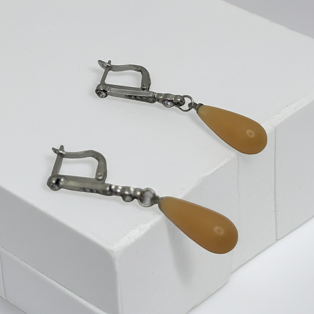 Silver-Tone Lever-Back Drop Earrings, Yellow Teardrop