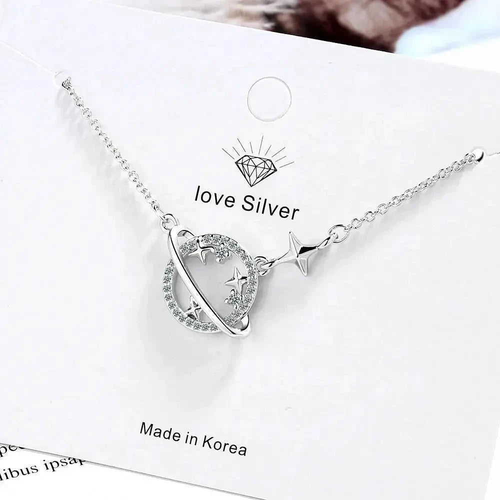 S925 Sterling Silver Necklace Planet Collection Star Zircon Pendant Necklace Trust Media 365 Necklace TRUST 365 Media