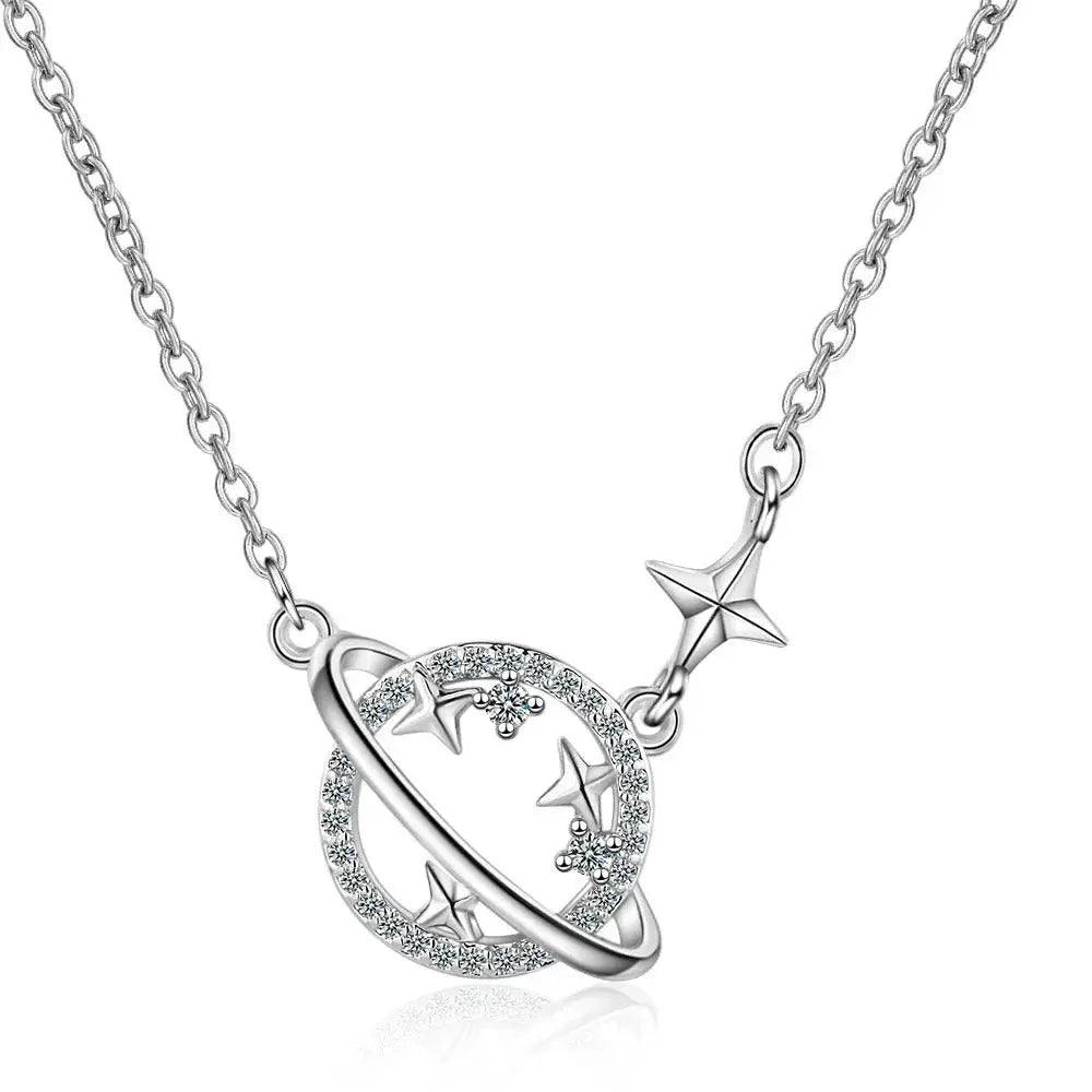 S925 Sterling Silver Necklace Planet Collection Star Zircon Pendant Necklace Generic