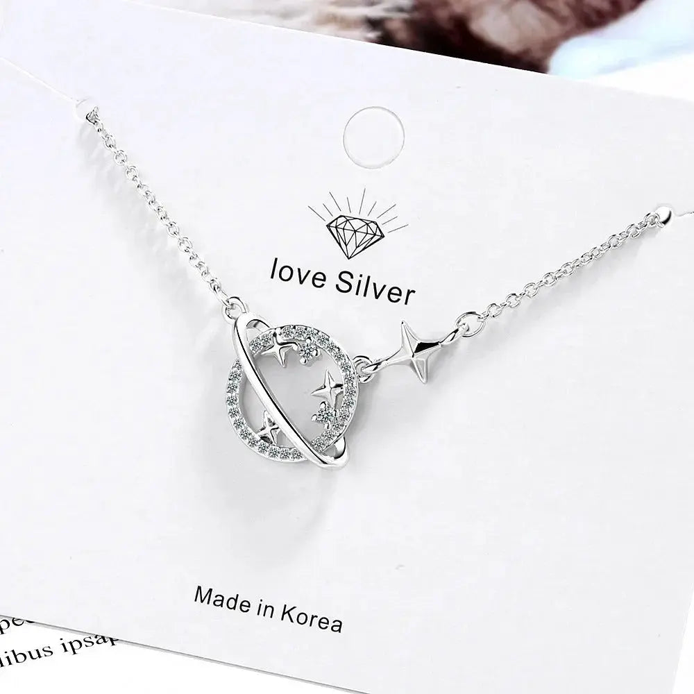 S925 Sterling Silver Necklace Planet Collection Star Zircon Pendant Necklace Generic