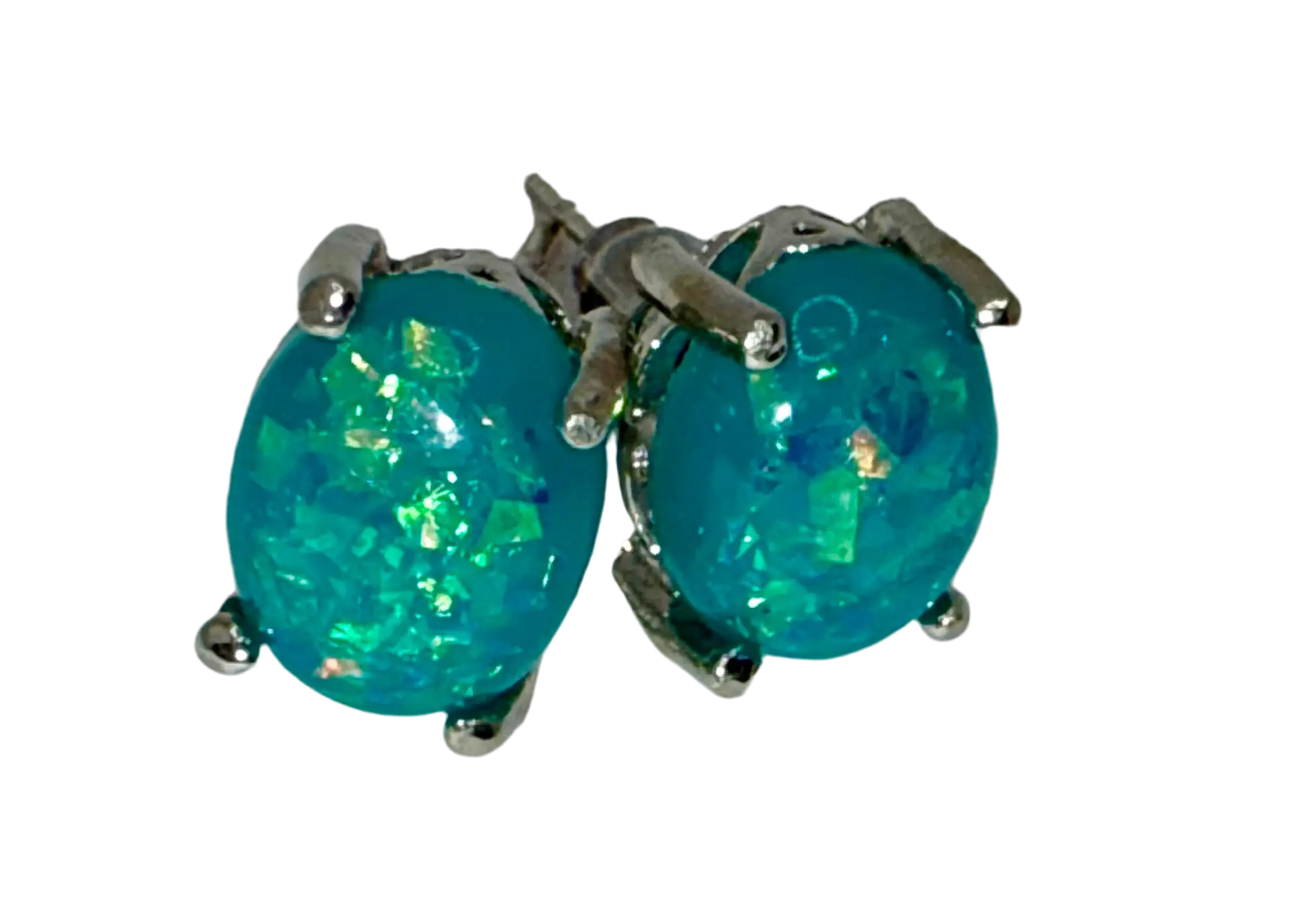 Sleek Blue Opal Stud Earrings – 925 Silver Gemstone Earrings Generic