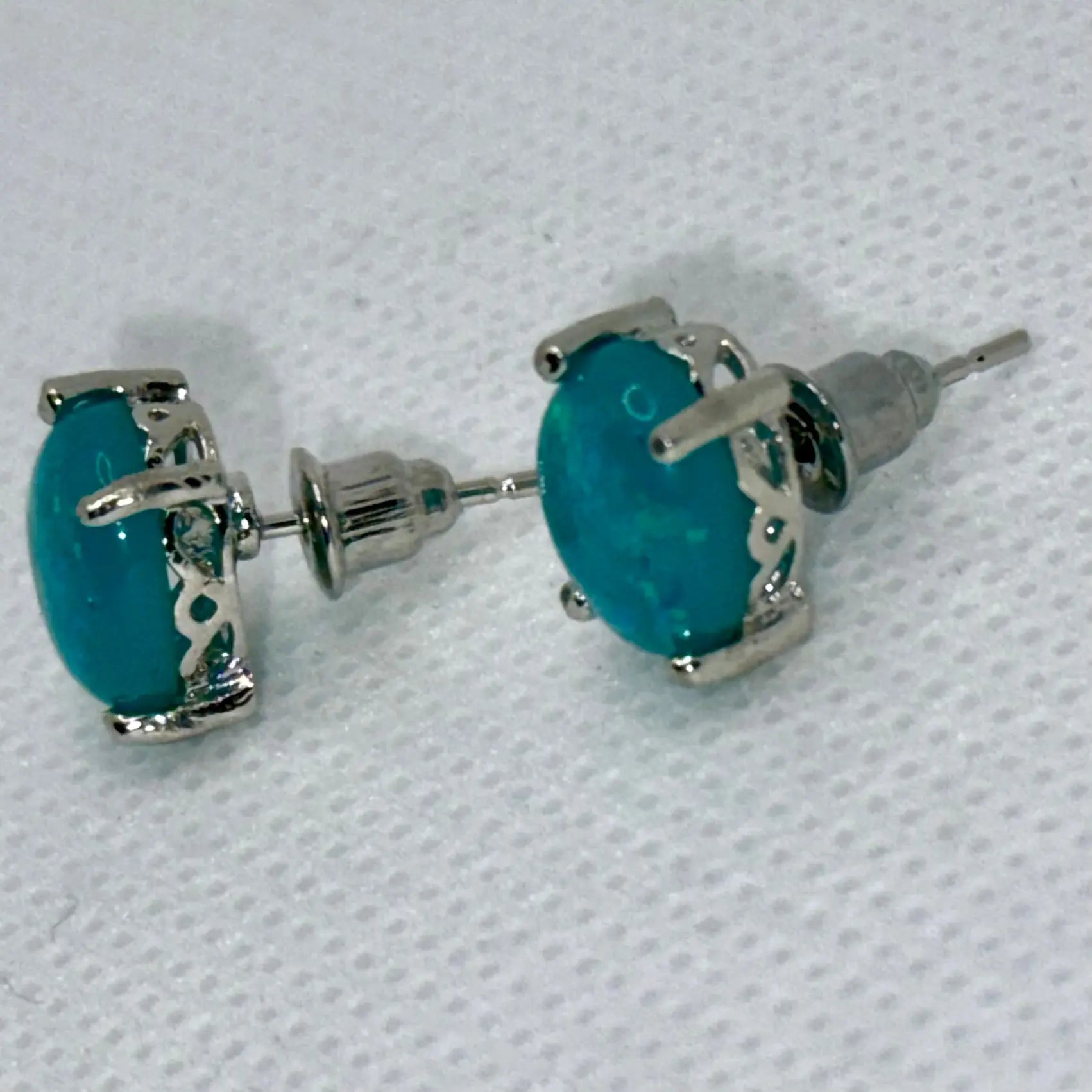 Sleek Blue Opal Stud Earrings – 925 Silver Gemstone Earrings Generic