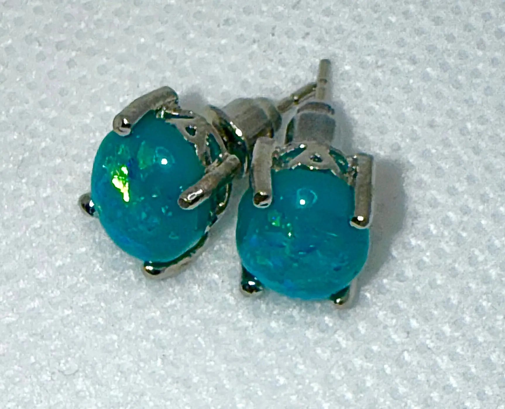 Sleek Blue Opal Stud Earrings – 925 Silver Gemstone Earrings Generic