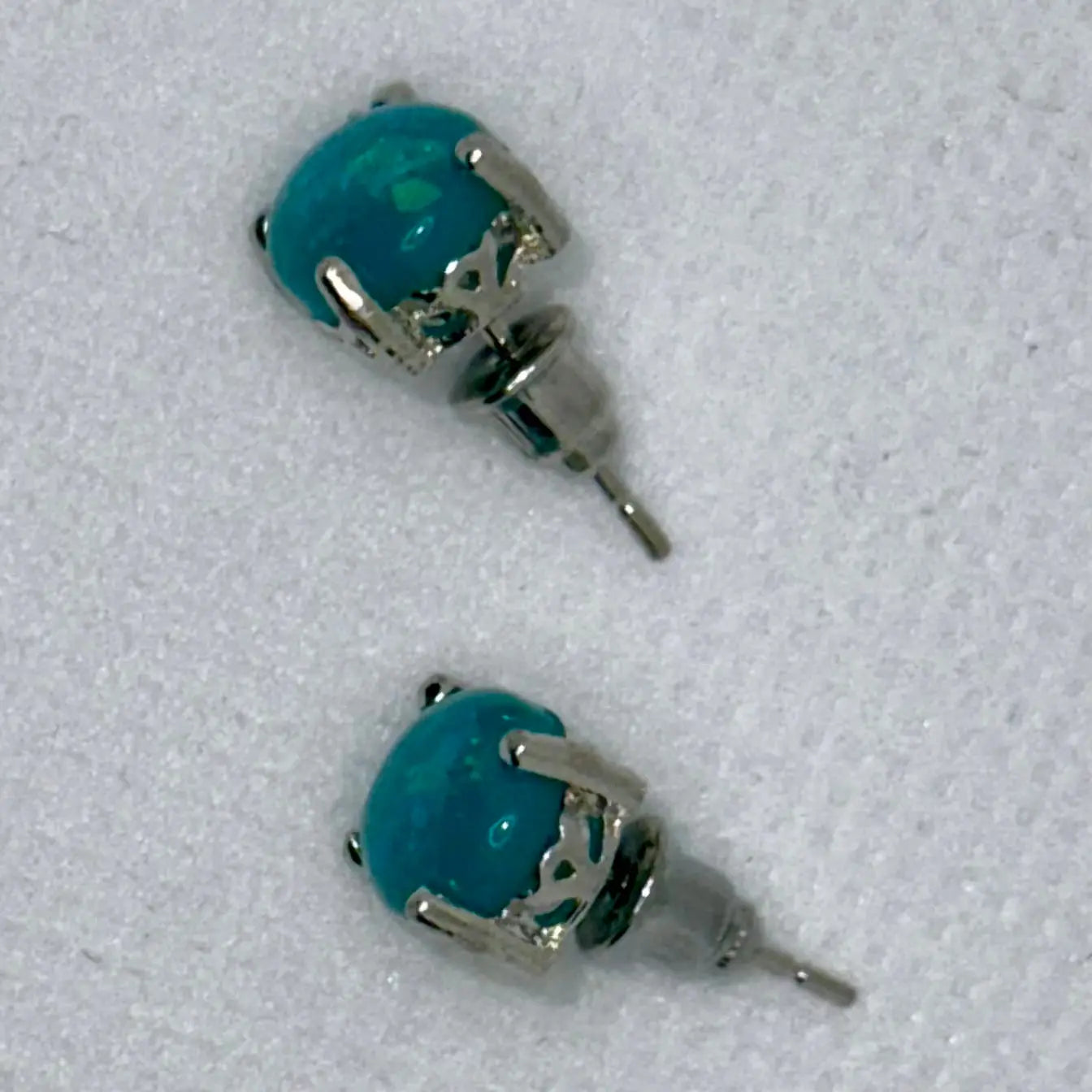 Sleek Blue Opal Stud Earrings – 925 Silver Gemstone Earrings Generic
