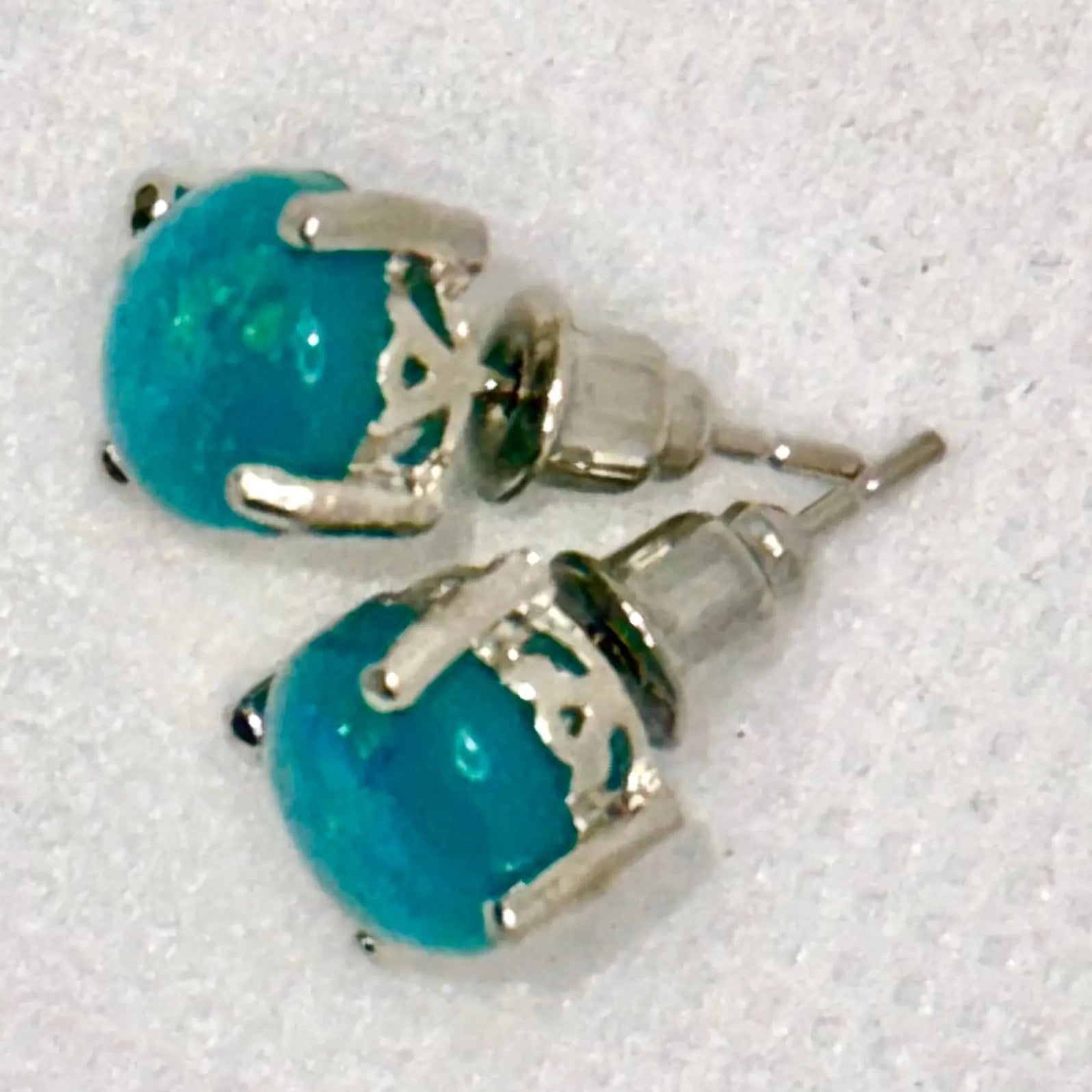Sleek Blue Opal Stud Earrings – 925 Silver Gemstone Earrings Generic