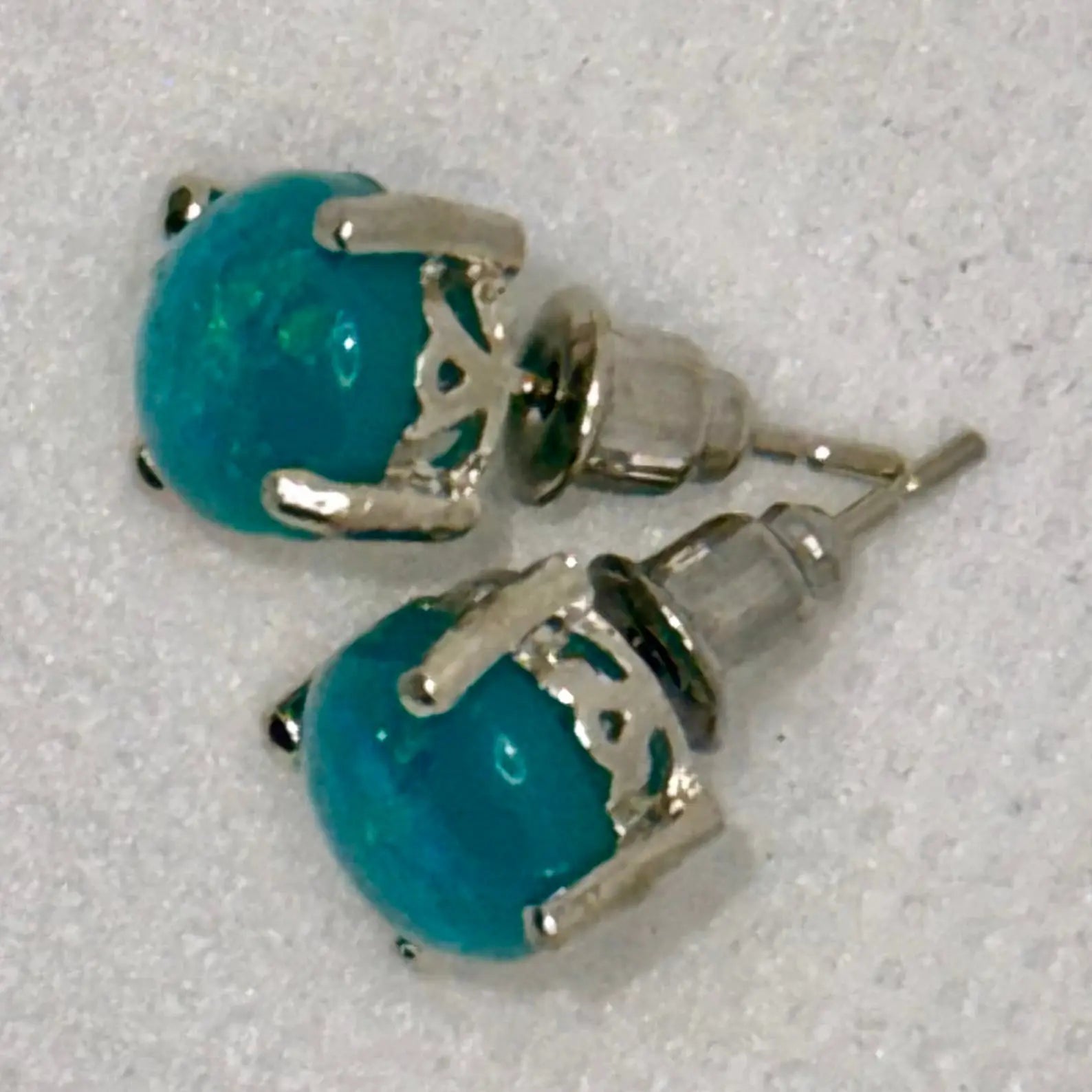 Sleek Blue Opal Stud Earrings – 925 Silver Gemstone Earrings Generic