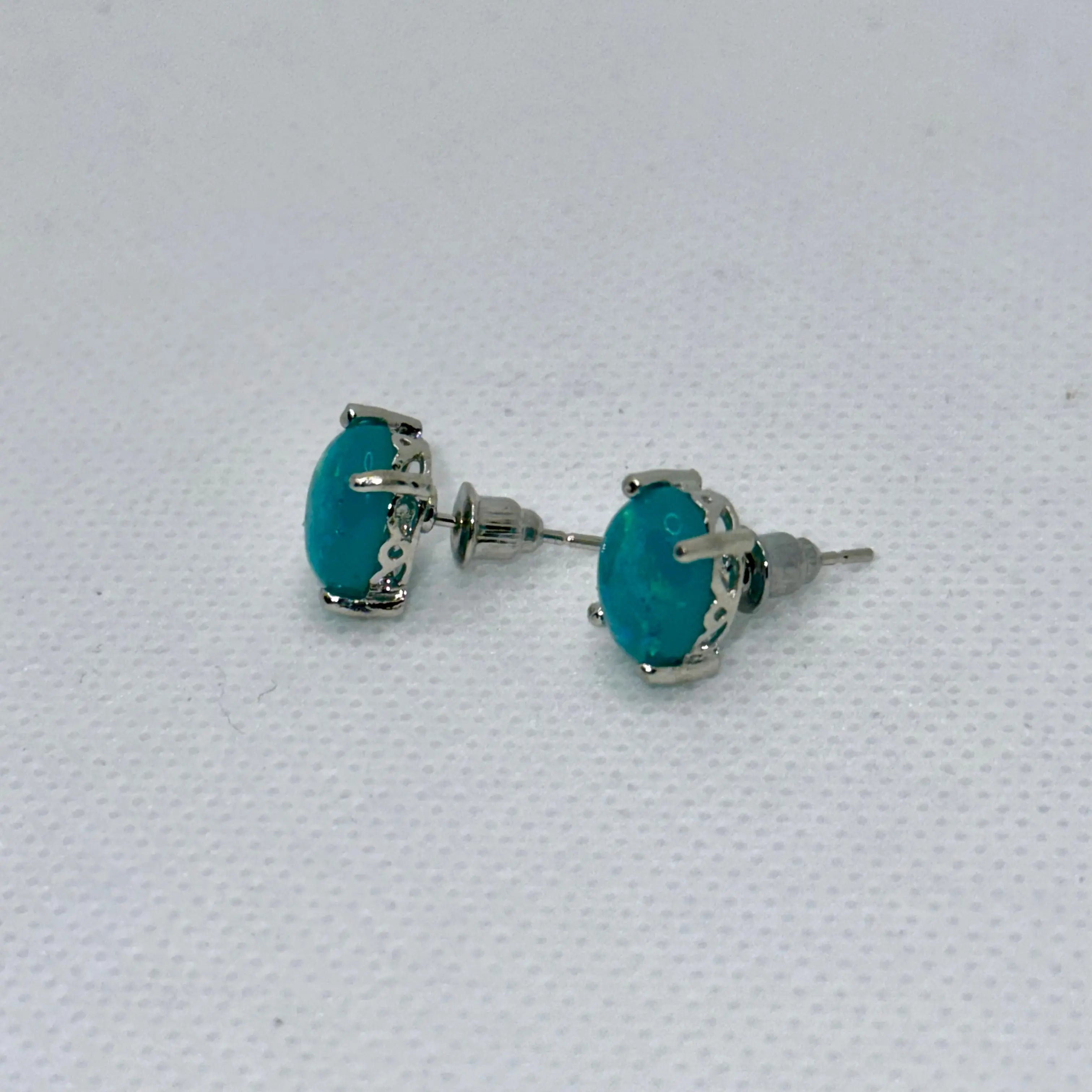 Sleek Blue Opal Stud Earrings – 925 Silver Gemstone Earrings Generic