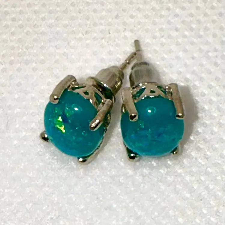 Sleek Blue Opal Stud Earrings – 925 Silver Gemstone Earrings Generic