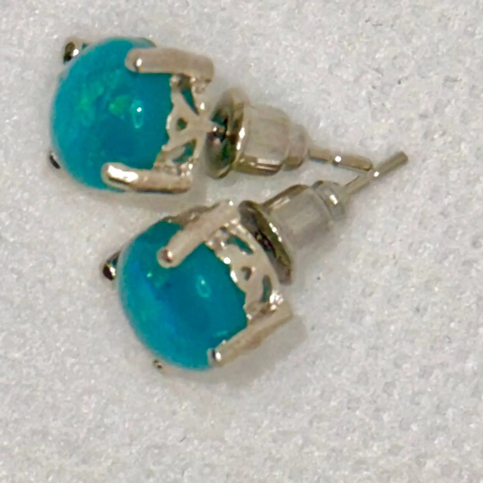 Sleek Blue Opal Stud Earrings – 925 Silver Gemstone Earrings Generic