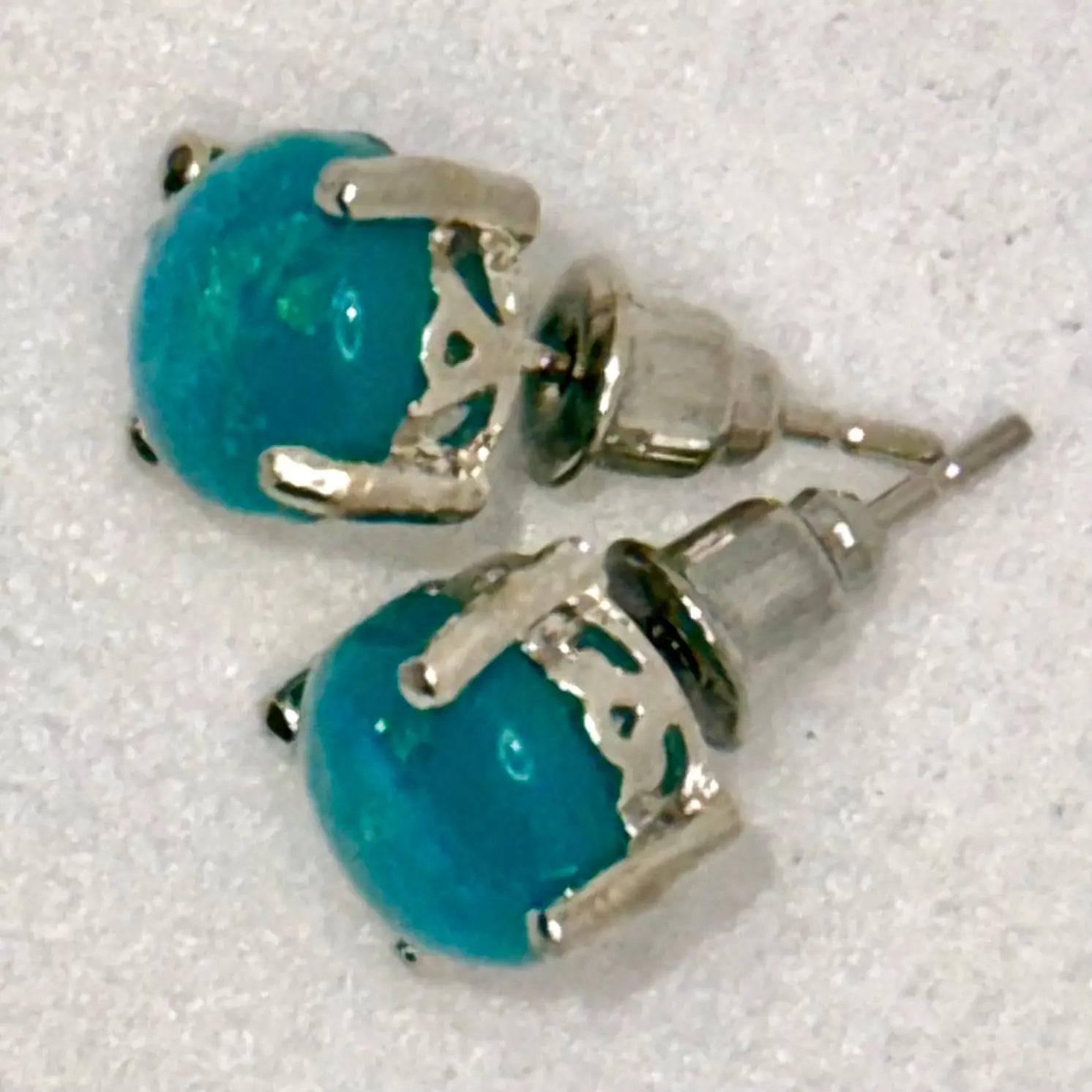 Sleek Blue Opal Stud Earrings – 925 Silver Gemstone Earrings Generic
