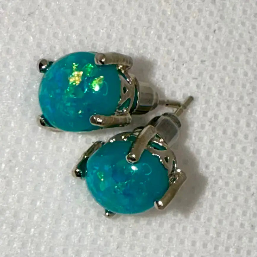 Sleek Blue Opal Stud Earrings – 925 Silver Gemstone Earrings Generic