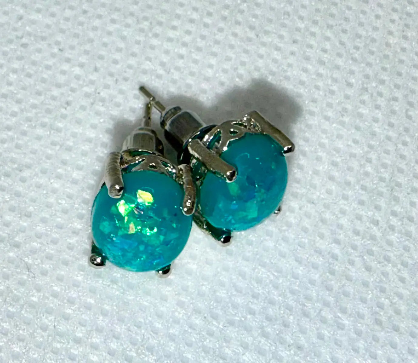Sleek Blue Opal Stud Earrings – 925 Silver Gemstone Earrings Generic