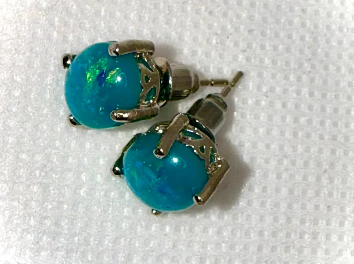 Sleek Blue Opal Stud Earrings – 925 Silver Gemstone Earrings Generic