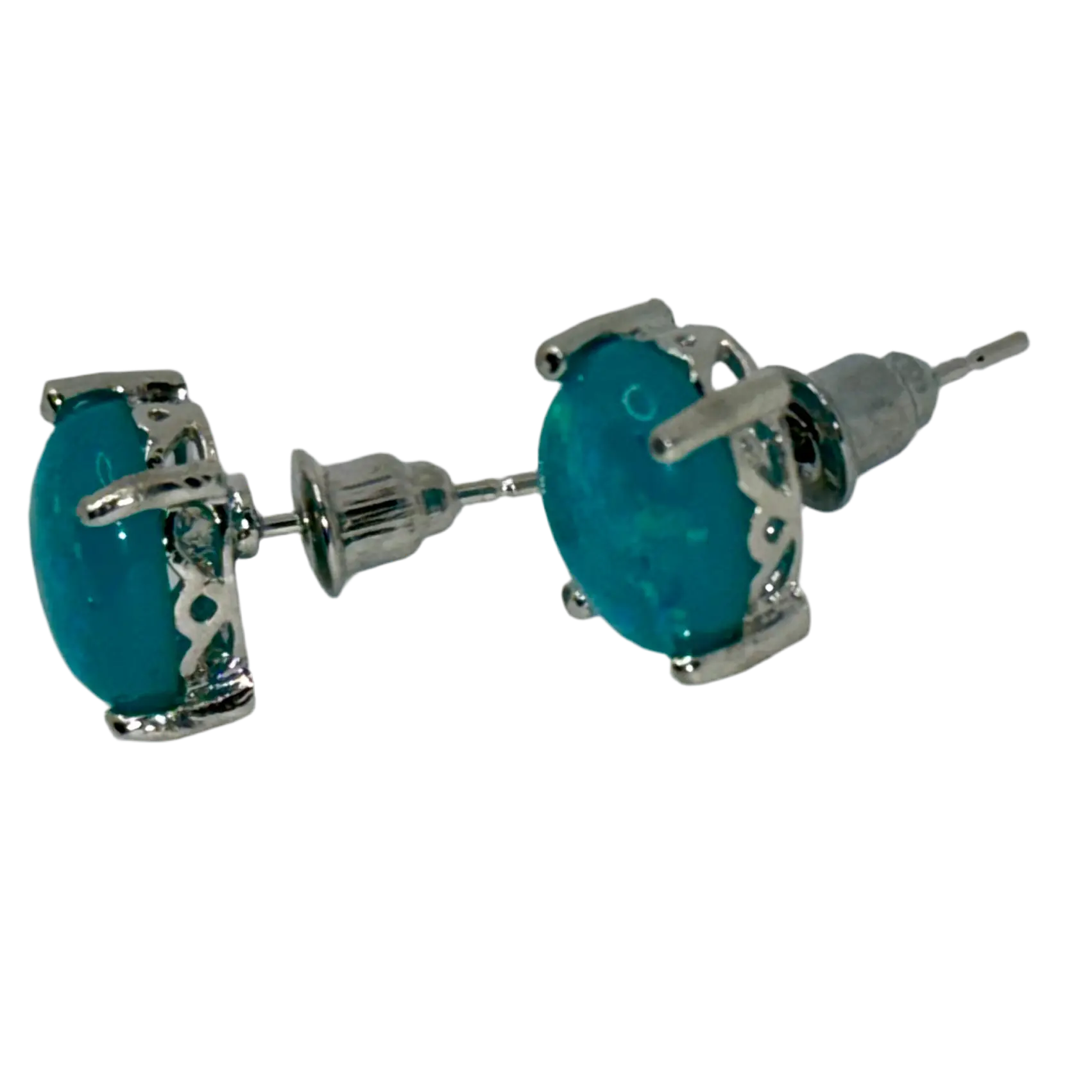 Sleek Blue Opal Stud Earrings – 925 Silver Gemstone Earrings Generic