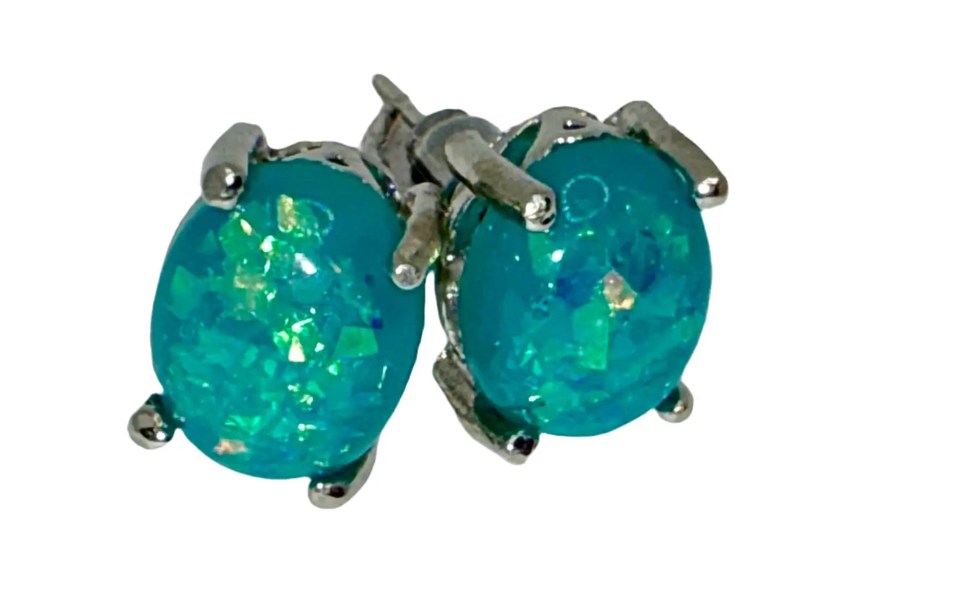 Sleek Blue Opal Stud Earrings – 925 Silver Gemstone Earrings Generic