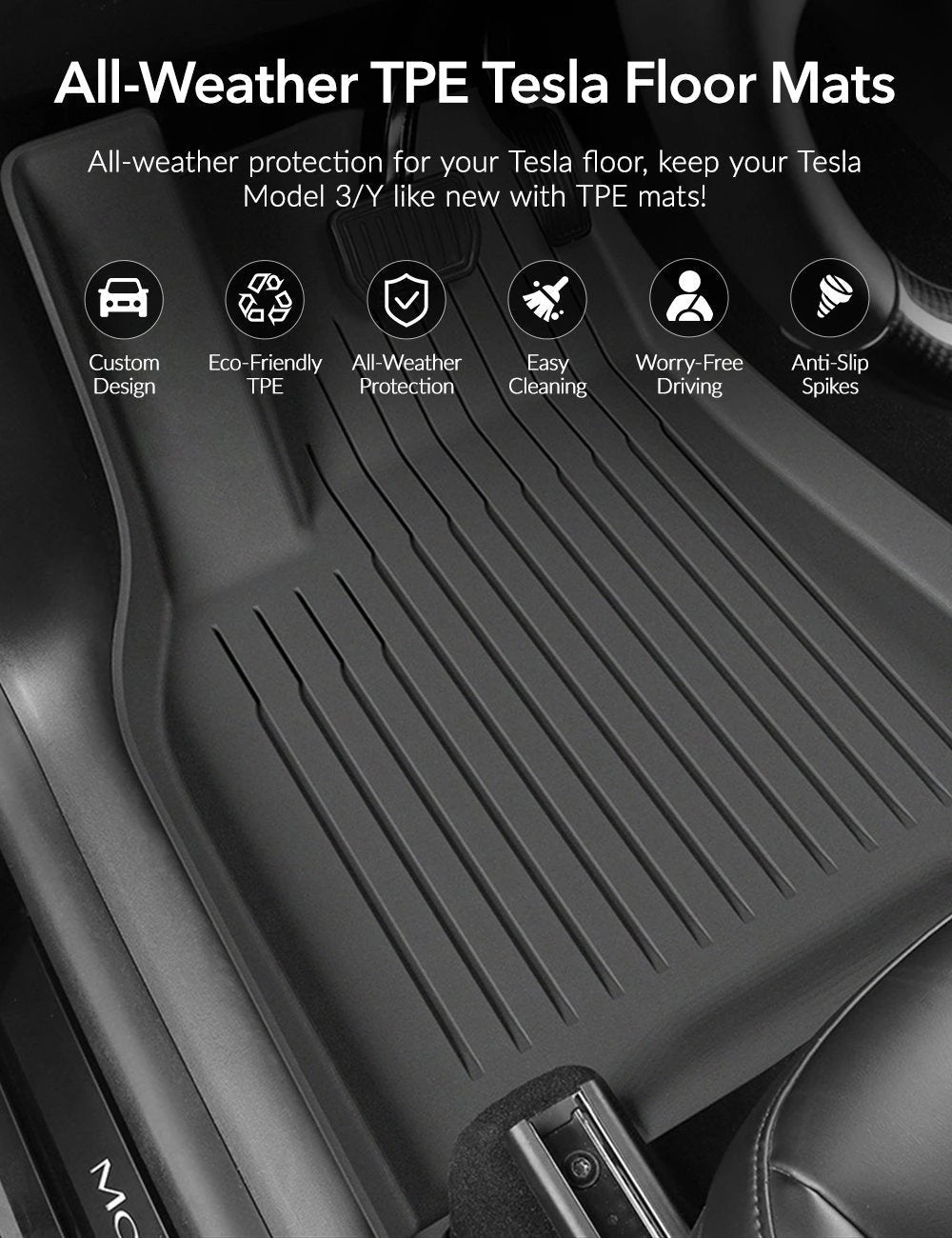 TESERY TPE All Weather Floor Mats for Tesla Model Y & Model 3 Tesery Official Store