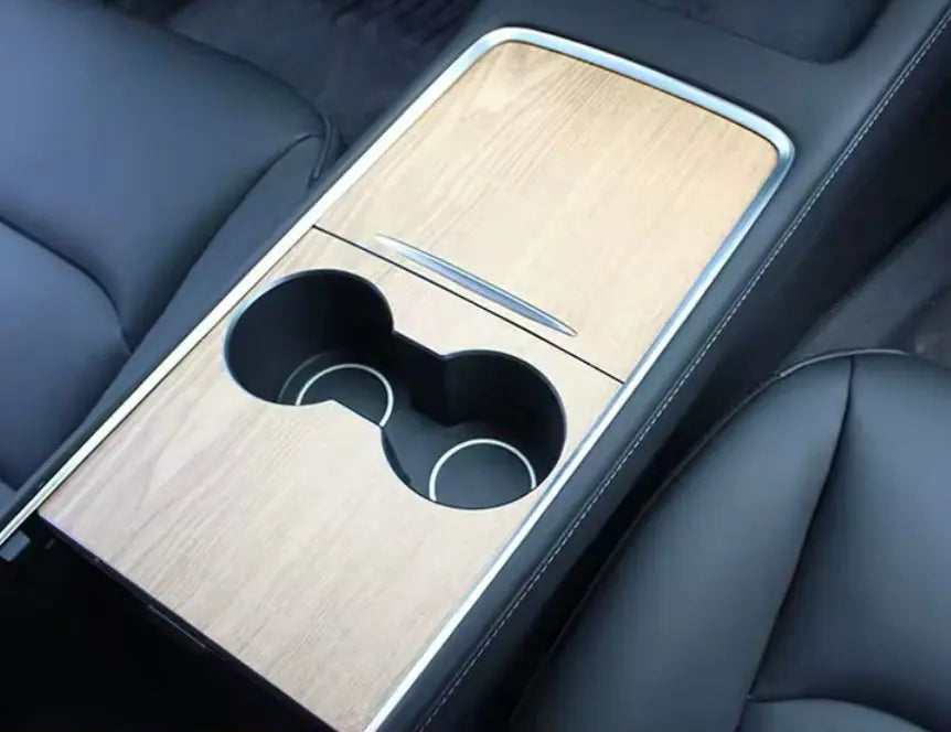 Tesla Center Console Sticker – Premium Wood Grain Carbon Cover Trust Media 365 Tesla Console wrap