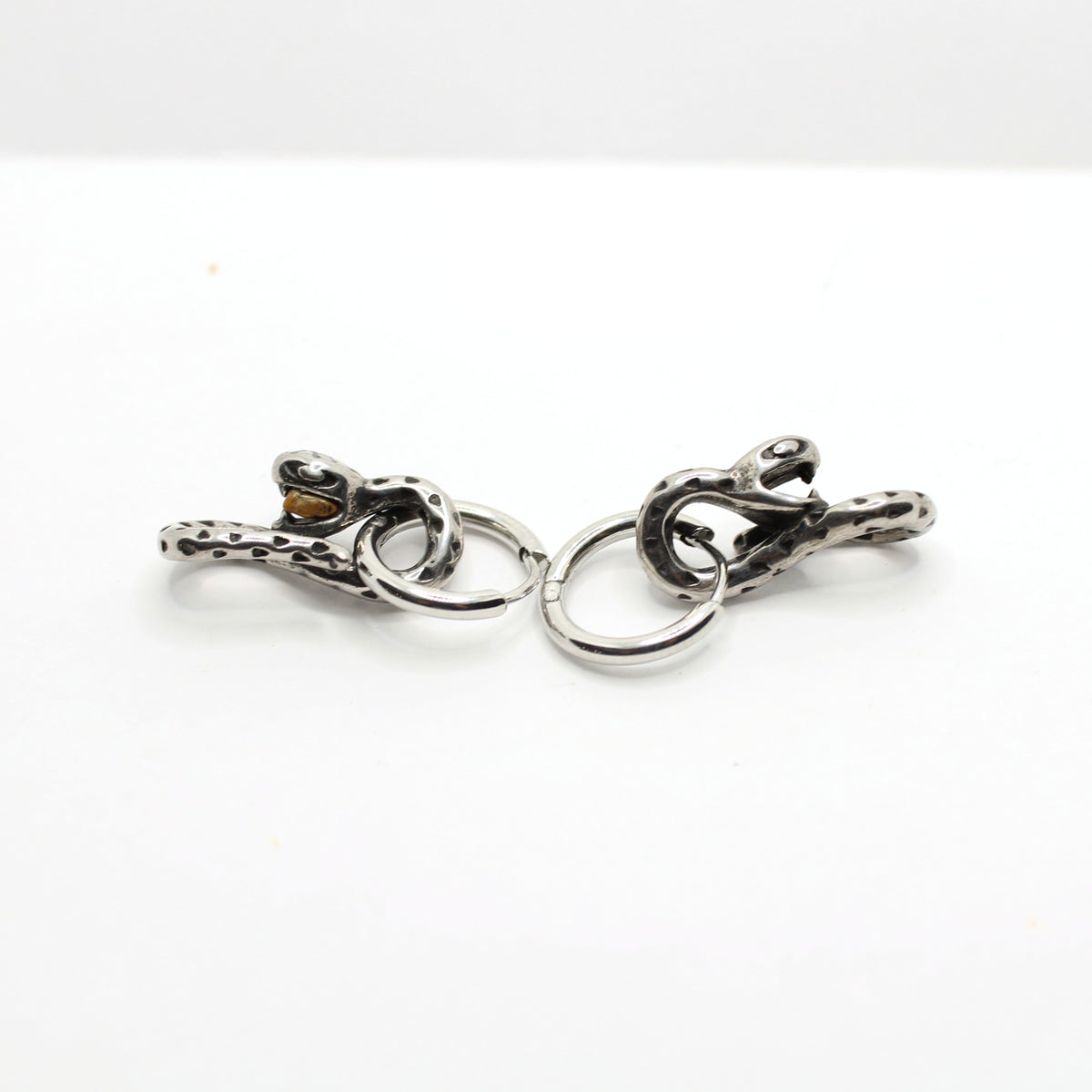 Coiled Snake Charm Huggie Hoop Earrings, Antiqued Silver-Tone - view 3